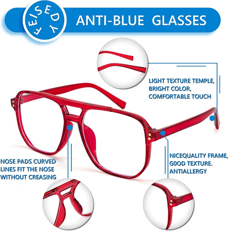 FEISEDY Blue Light Blocking Glasses Fake Nerd Clear Square Computer Lightweight Pilot Glasses Frame Oversized B2866 - Image 2